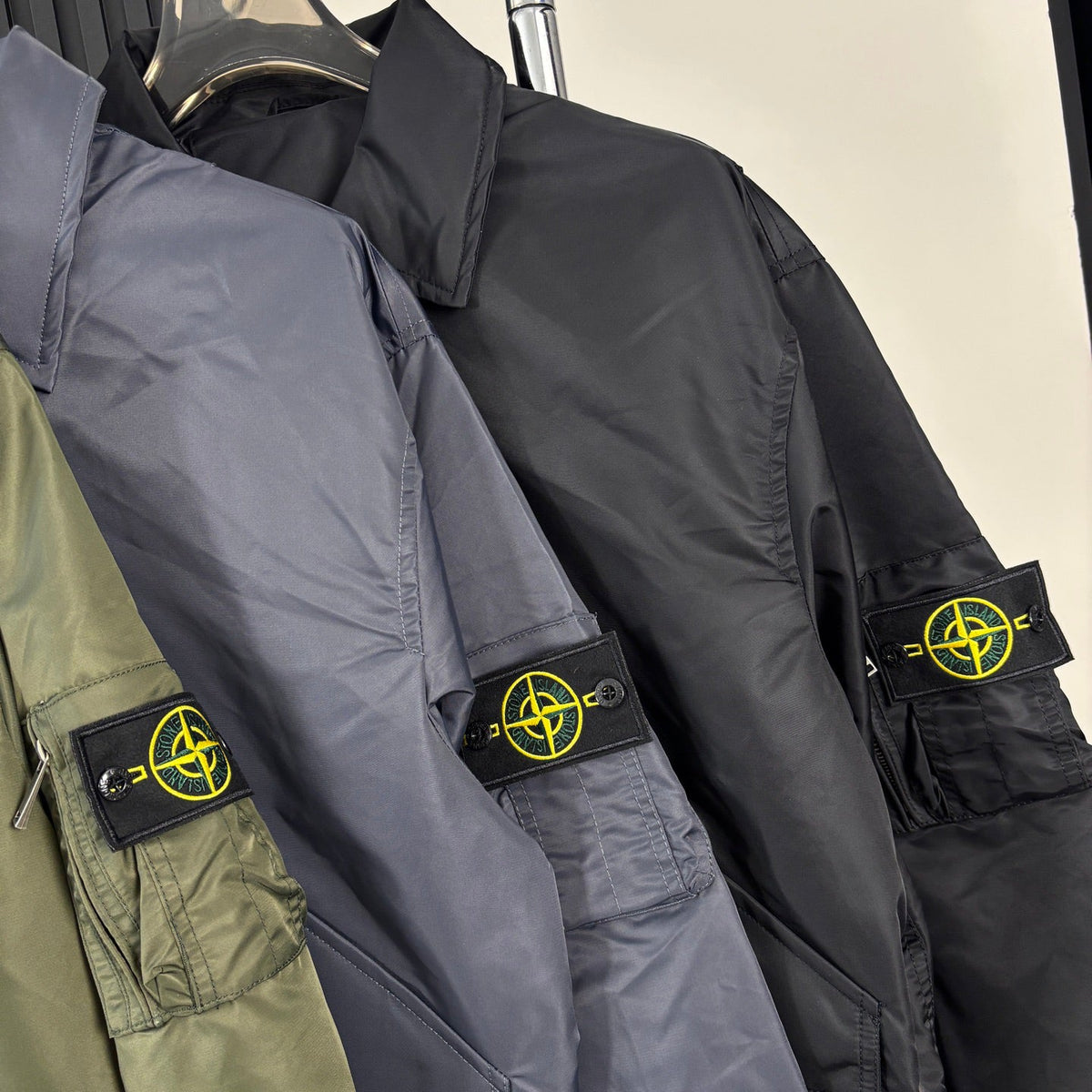 Stone Island Nylon Bomber Jacket with Point Collar and Compass Badge
