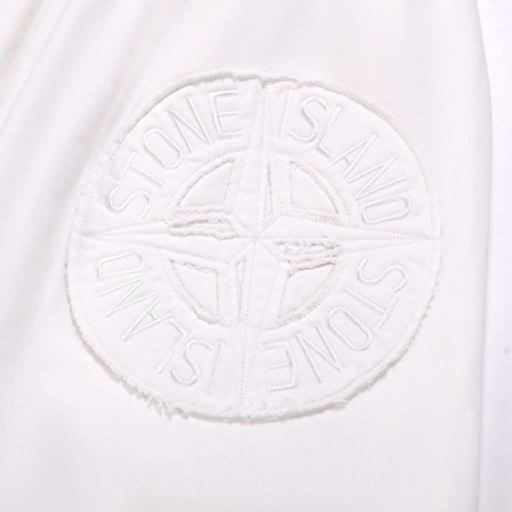 Stone Island Washed Cotton Fleece Shorts with Tonal Embroidered Compass Badge and Raw Cut Hem