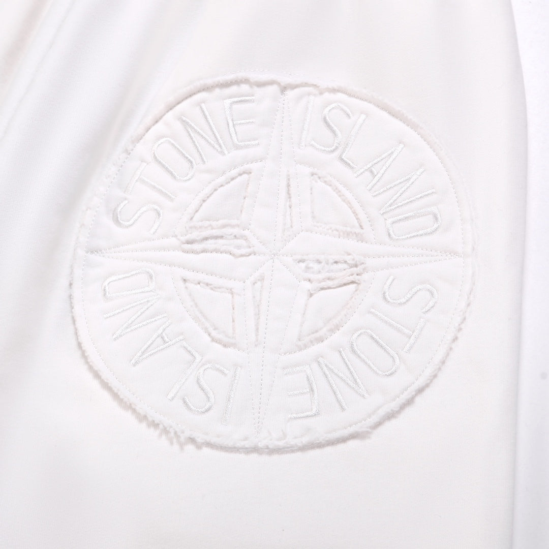Stone Island Washed Cotton Fleece Shorts with Tonal Embroidered Compass Badge and Raw Cut Hem