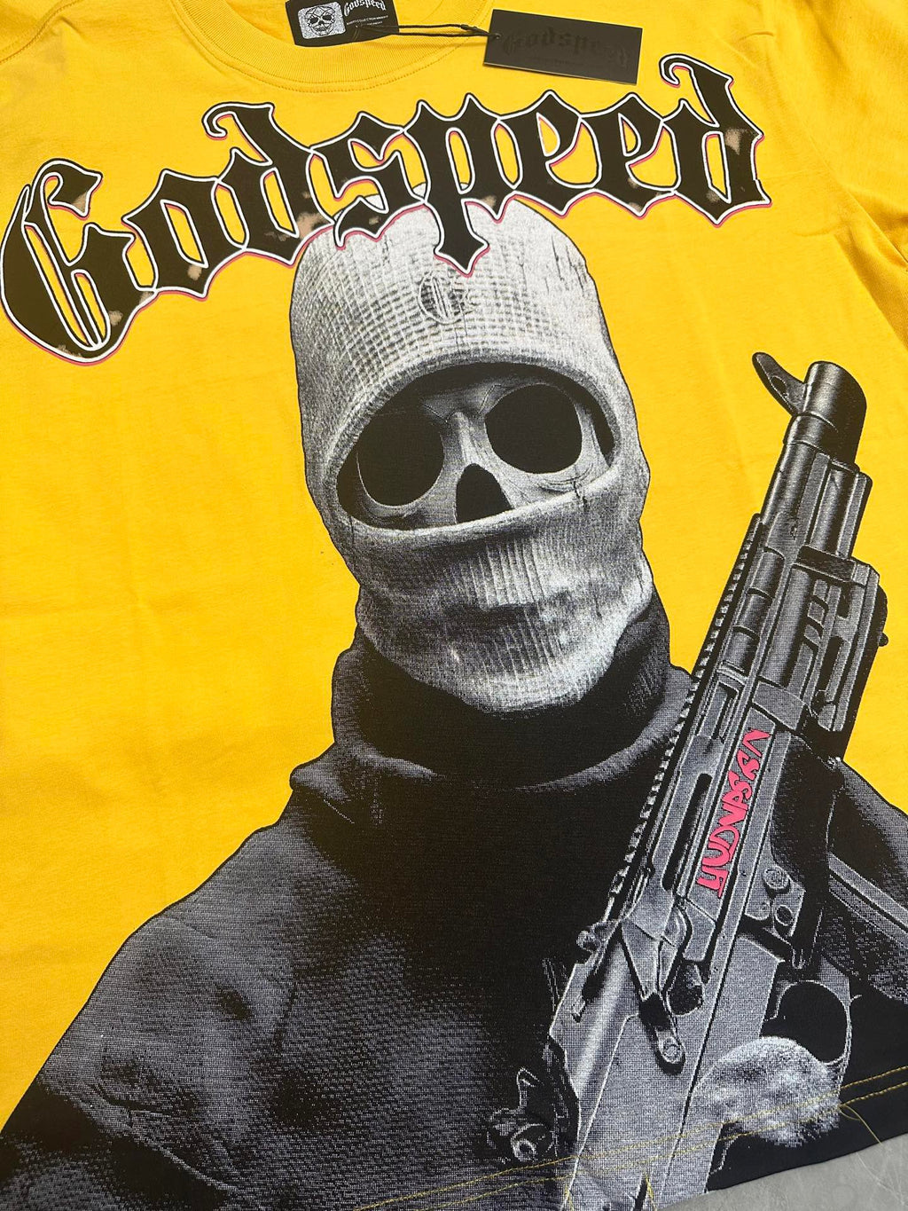 Godspeed Balaclava Skull Gunman Short Sleeve Tee (Mustard Yellow)
