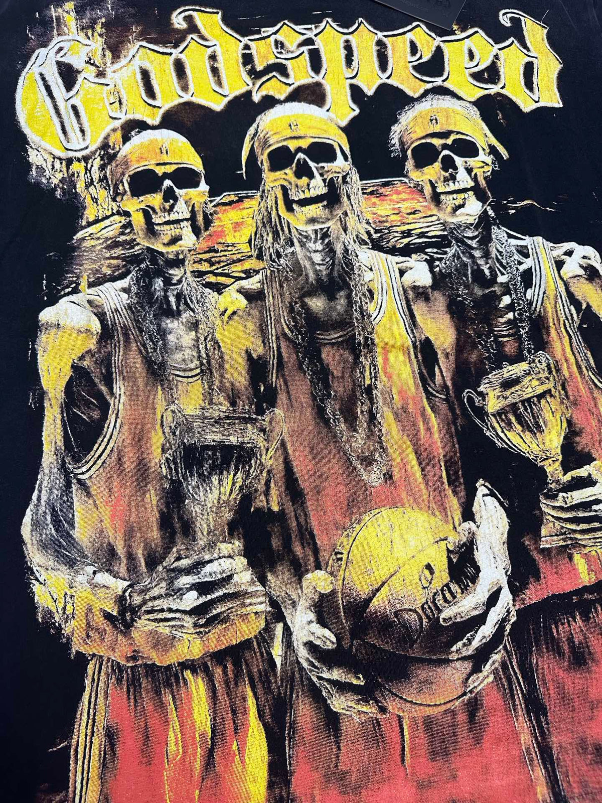 Godspeed Basketball Champion Skeletons Vintage Short‑Sleeve Tee (Washed Black)