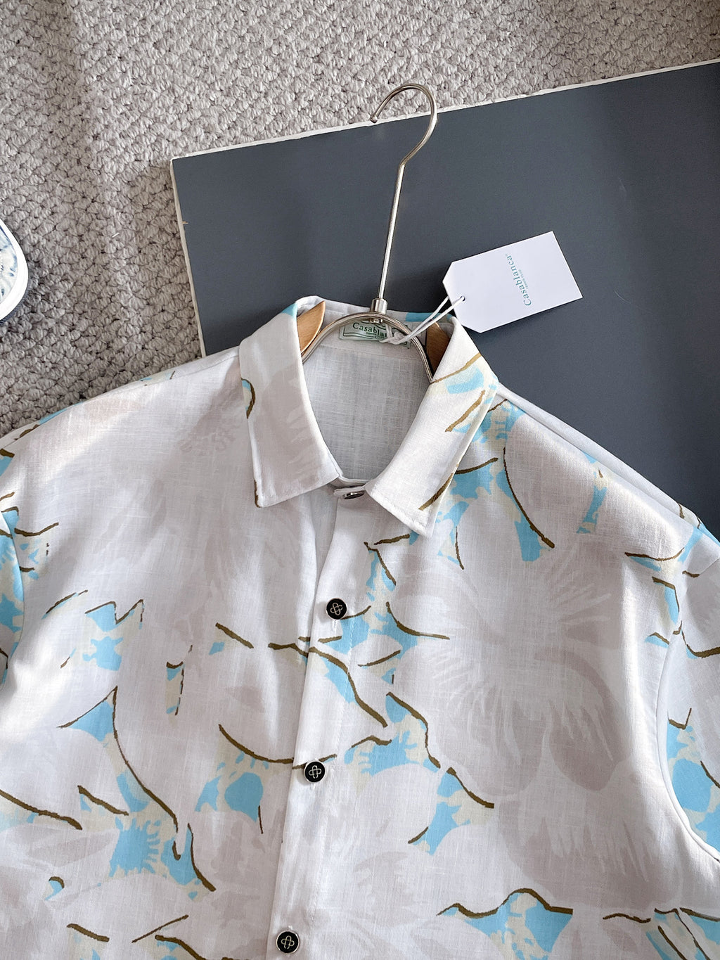 AMIRI Tropical Floral Print Short‑Sleeve Button‑Up Shirt & Drawstring Shorts Summer Two‑Piece Set
