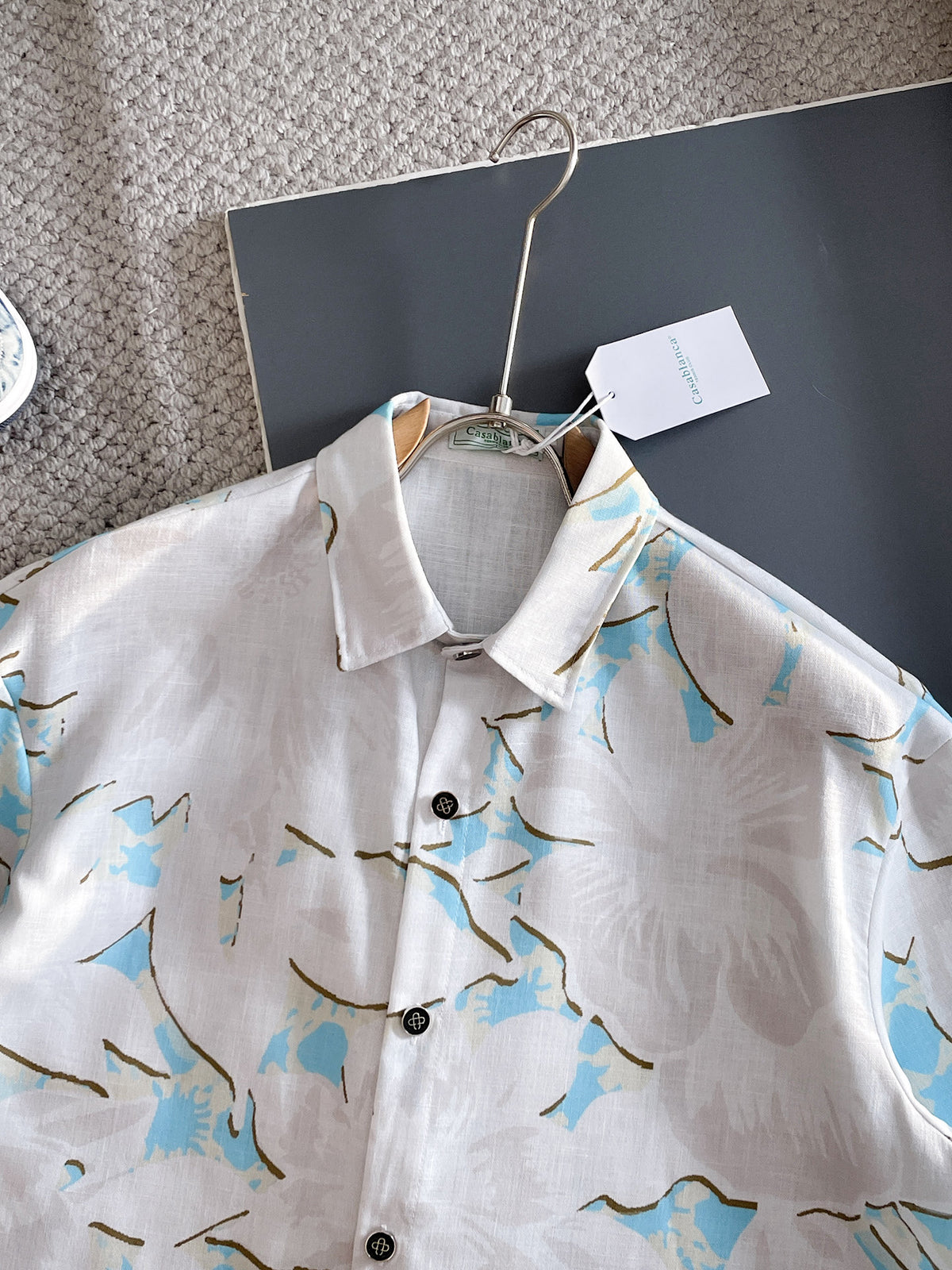 AMIRI Tropical Floral Print Short‑Sleeve Button‑Up Shirt & Drawstring Shorts Summer Two‑Piece Set