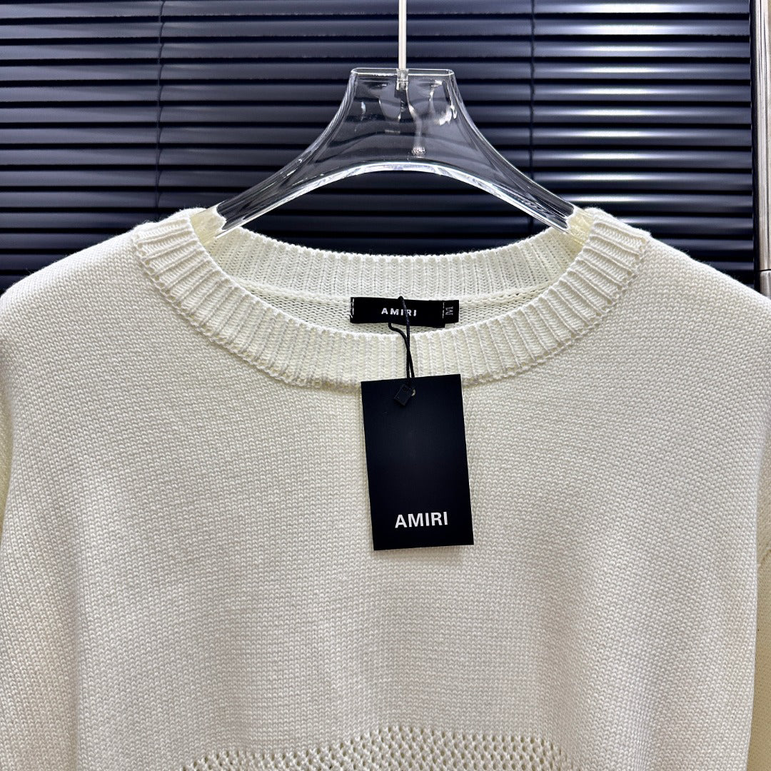 AMIRI Number Motif Mesh Knit Short‑Sleeve Sweater