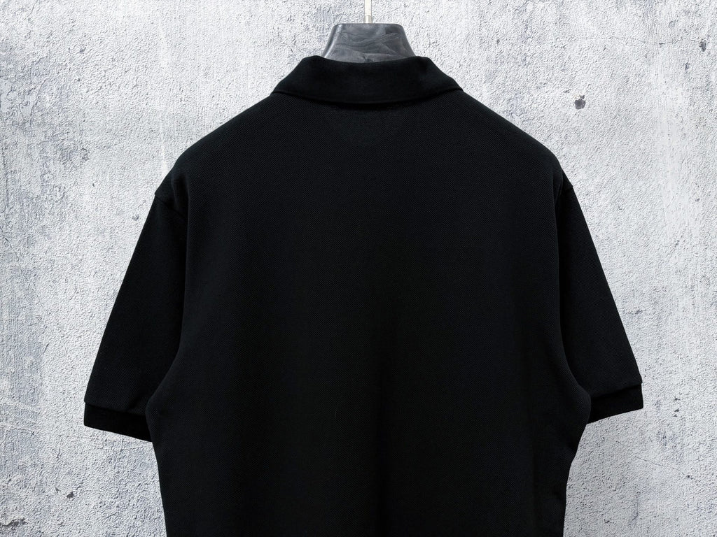 Men's Pique Knit Short‑Sleeve Polo Shirt Small Horse Embroidery Solid Black Casual Top