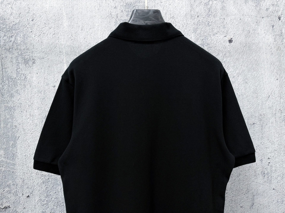 Men's Pique Knit Short‑Sleeve Polo Shirt Small Horse Embroidery Solid Black Casual Top