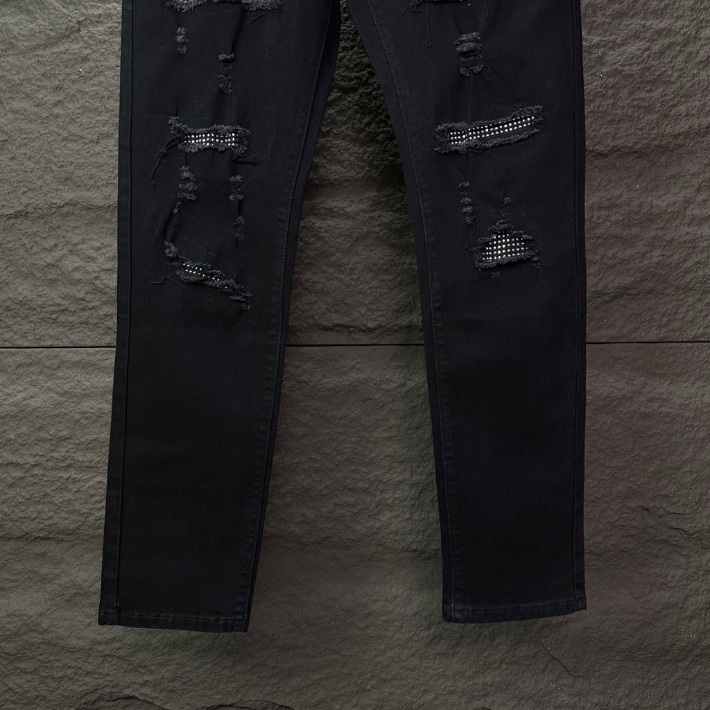 AMIRI Mesh‑Lined Multi‑Rip Distressed Slim‑Fit Denim Jeans