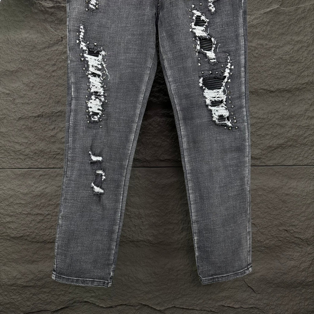 AMIRI Studded Multi‑Rip Distressed Slim‑Fit Denim Jeans