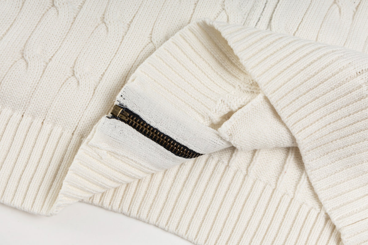 Ralph Lauren Men's Full‑Zip Cable Knit Stand Collar Cardigan Sweater With Navy Pony Logo