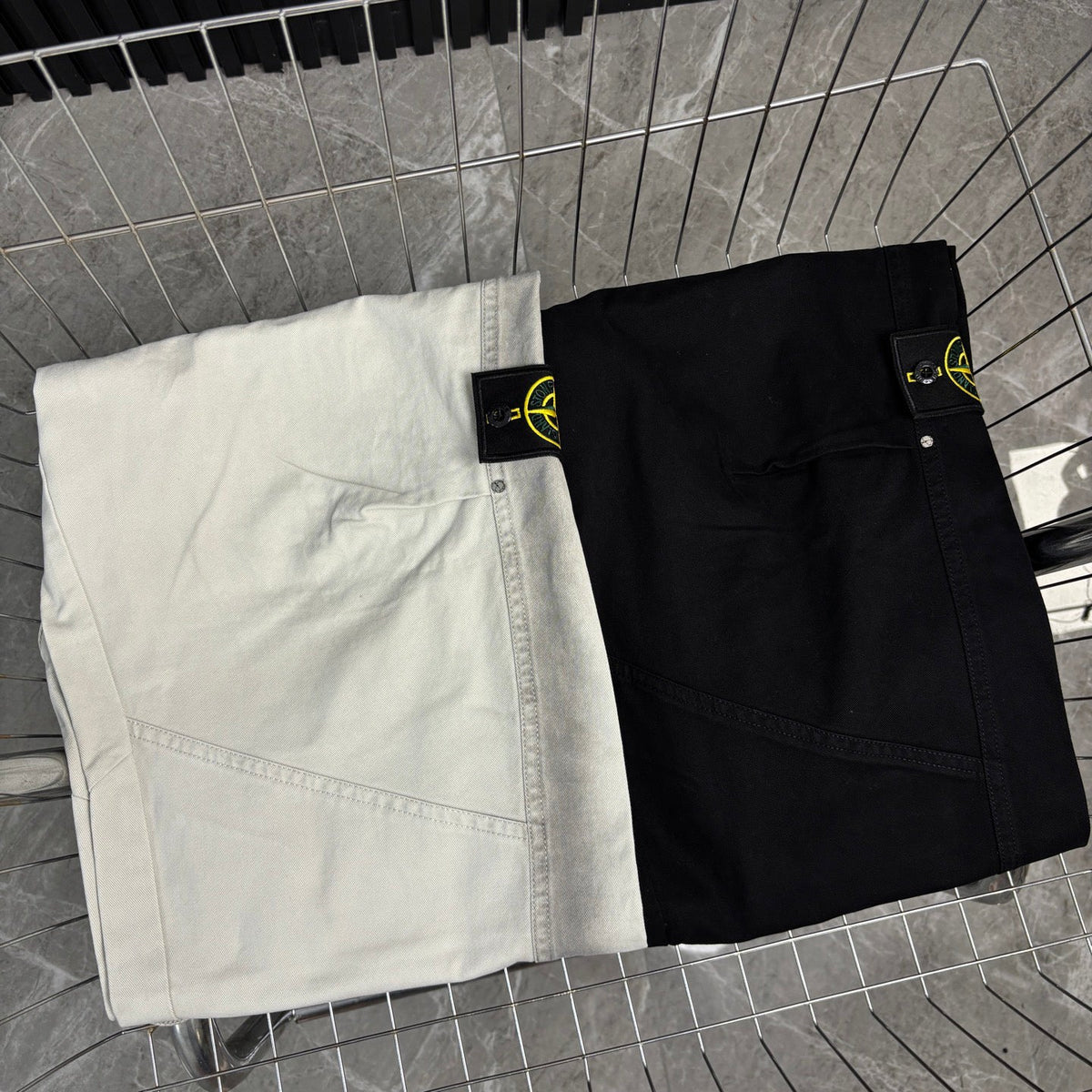 Stone Island Wide-Leg Straight Cargo Trousers with Compass Badge