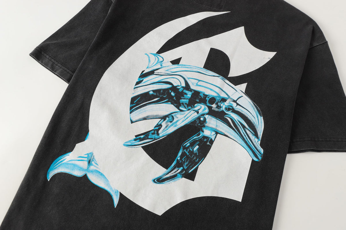 Godspeed I Love GS Dolphin Graphic T‑Shirt (Washed Black)