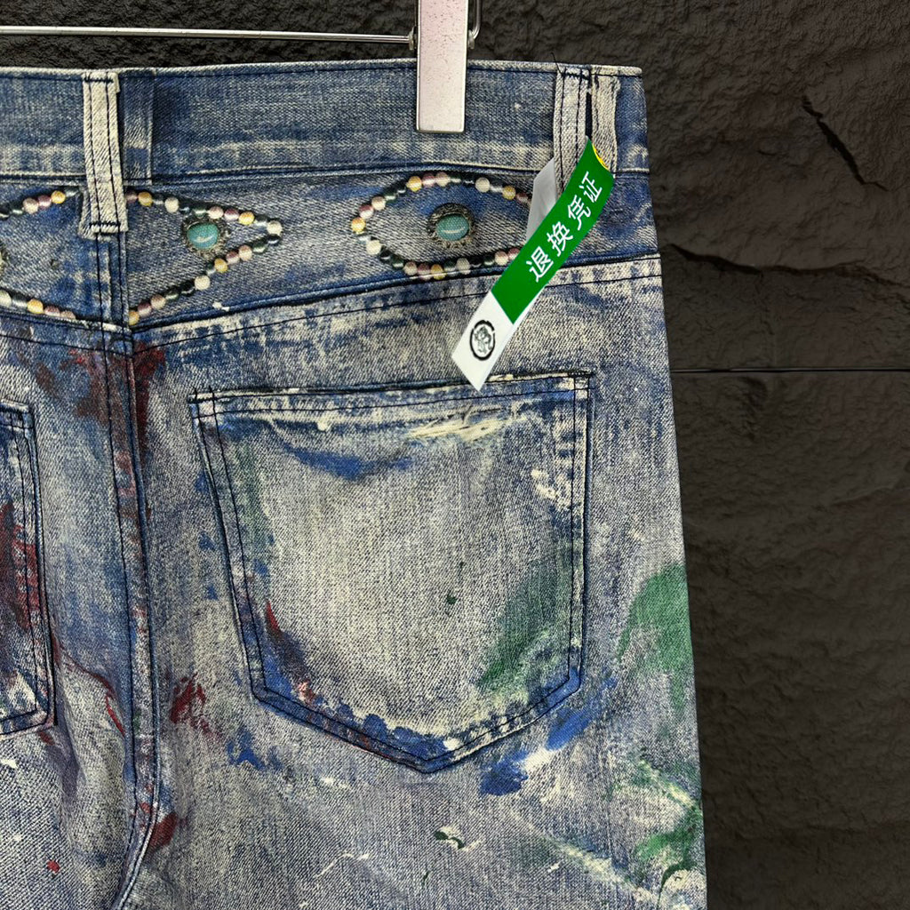Acne Studios Distressed Paint‑Splatter Patchwork Straight‑Leg Jeans