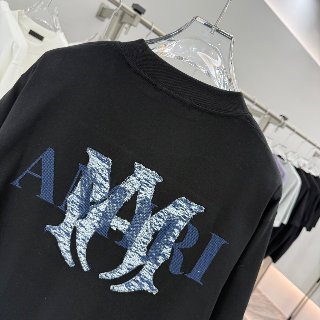 AMIRI Rhinestone Monogram Chest Logo Crew Neck Short‑Sleeve T‑Shirt