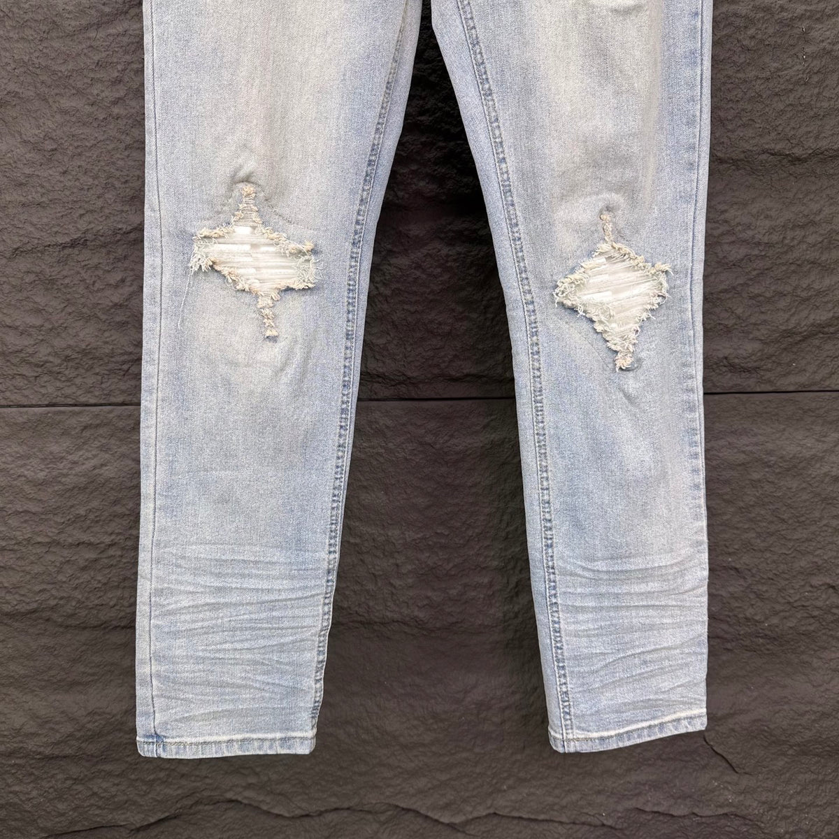 AMIRI White Ribbed Patch Distressed Slim‑Fit Denim Jeans