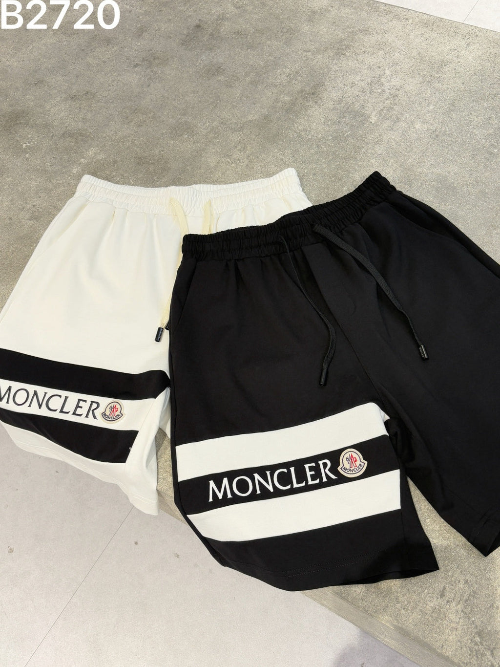 Moncler Logo Stripe Drawstring Shorts Black