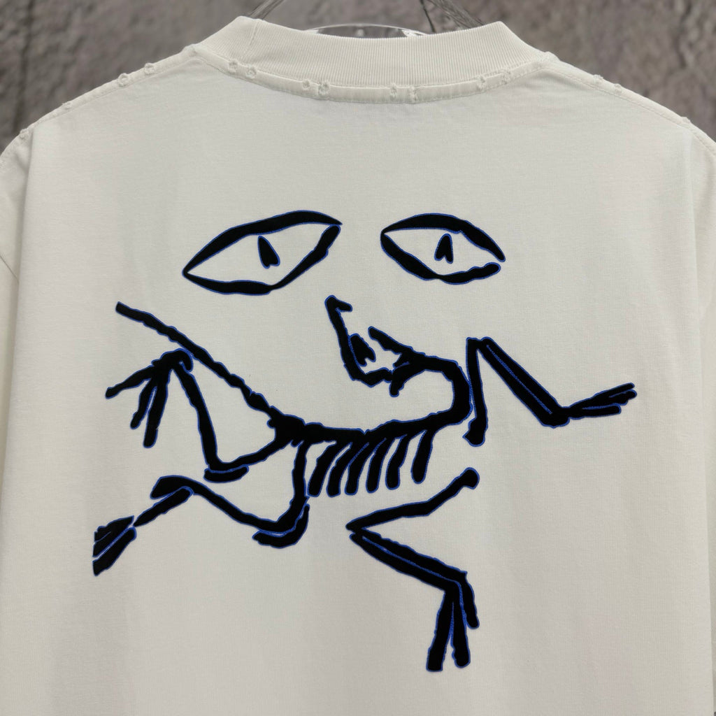 2026 Spring Summer Arc'teryx Washed Distressed T‑Shirt | Front‑Back Flocking Heat‑Press Skeleton Tee Unisex