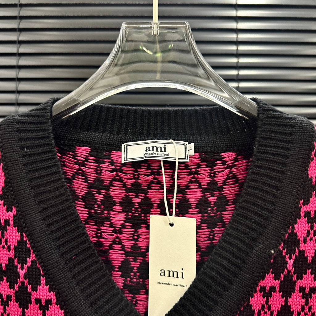 AMI Argyle Jacquard V‑Neck Knit Vest