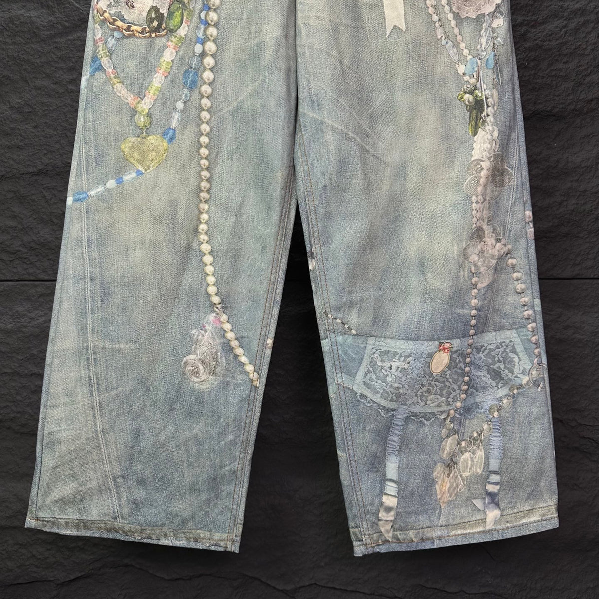 Acne Studios Vintage Pearl‑Lace Print Wide‑Leg Jeans
