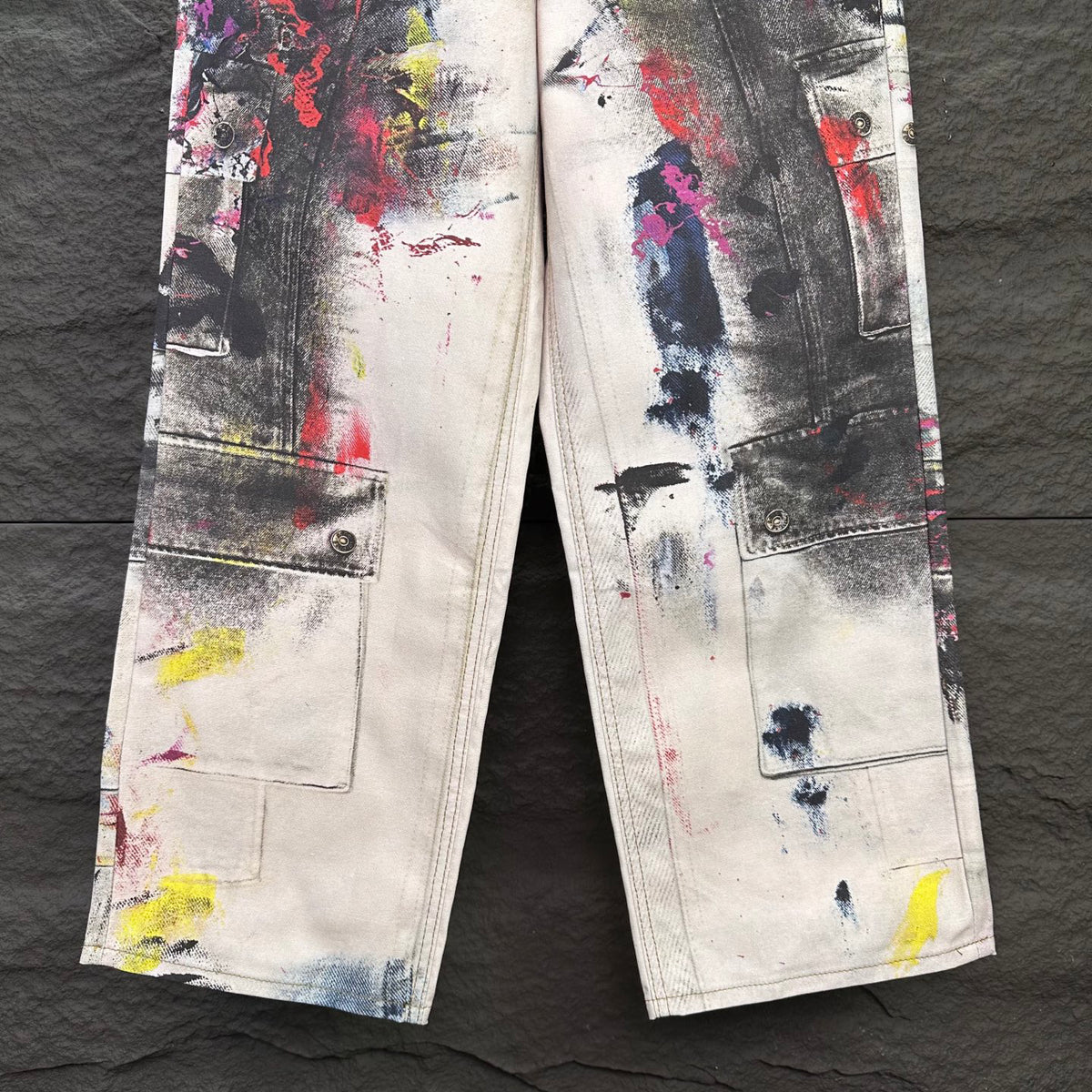 Acne Studios Abstract Paint‑Splatter Cargo Wide‑Leg Jeans