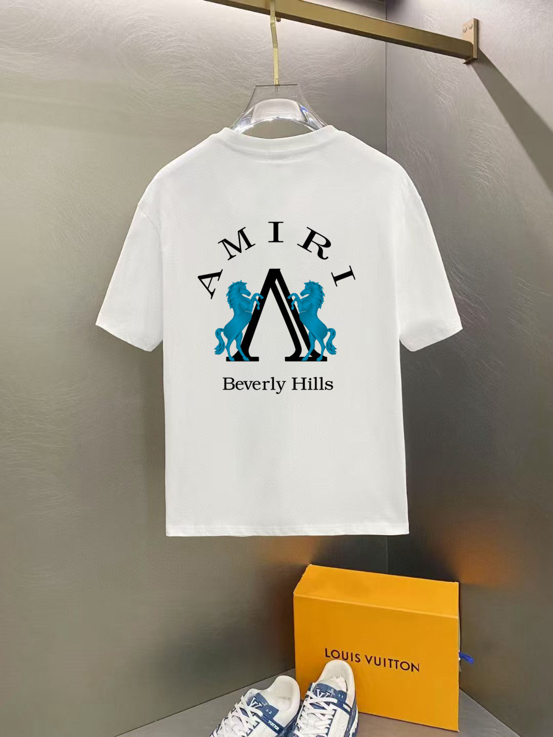 Amiri Beverly Hills Emblem Chest Graphic Crew‑Neck Short‑Sleeve T‑Shirt