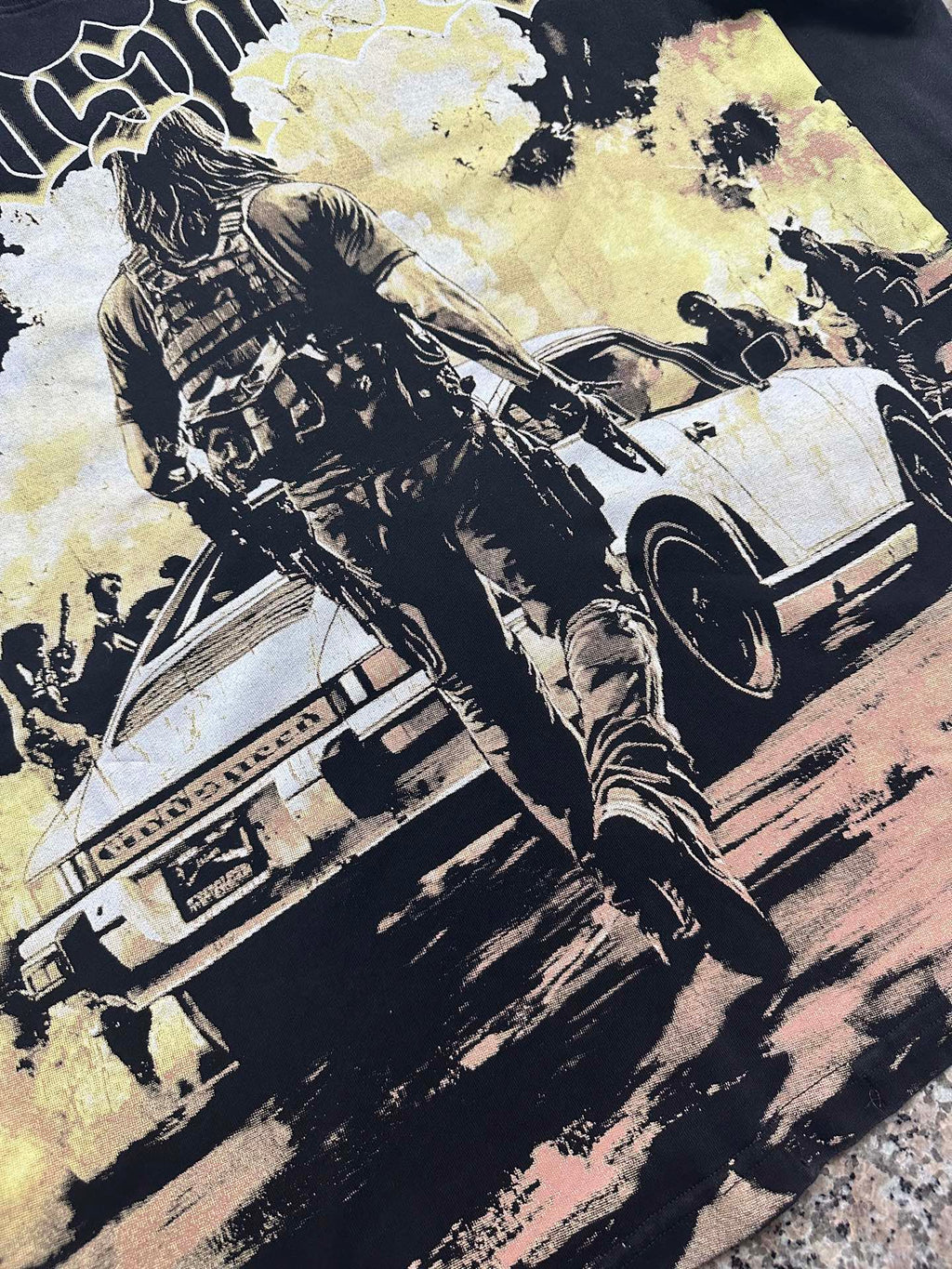 Godspeed Action Scene Retro Car Vintage Short‑Sleeve Tee (Washed Black)