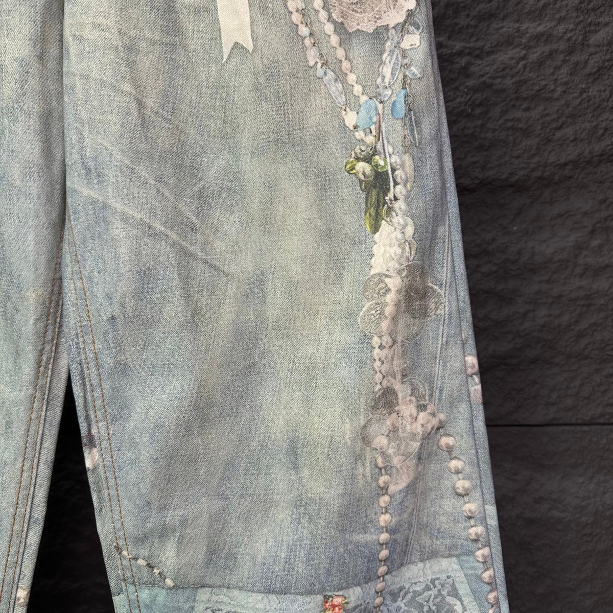 Acne Studios Vintage Pearl‑Lace Print Wide‑Leg Jeans