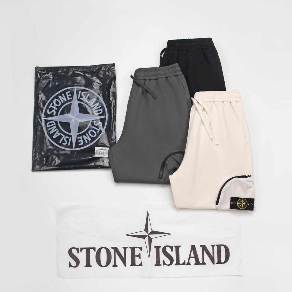 Stone Island Cargo Jogger Pants with Right Thigh Nylon Curved Flap Zip Pocket and Compass Badge