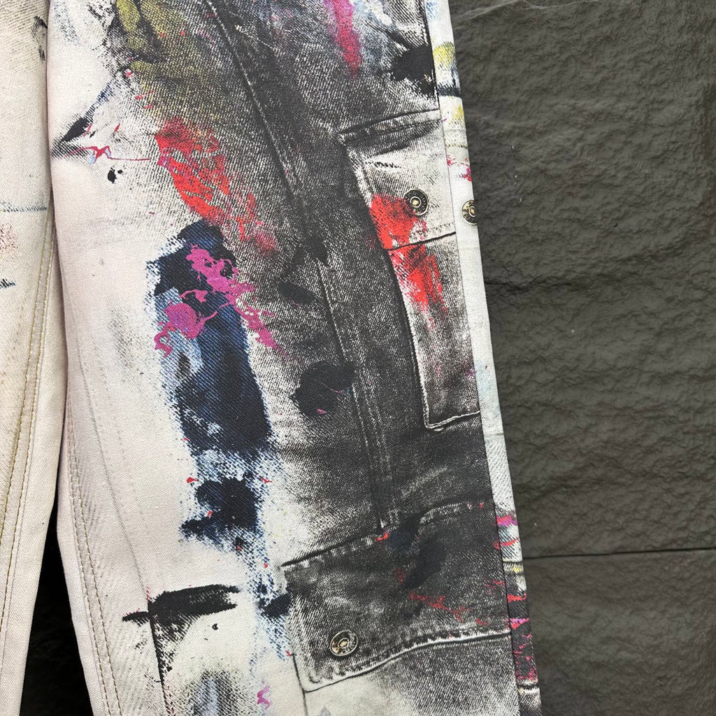 Acne Studios Abstract Paint‑Splatter Cargo Wide‑Leg Jeans