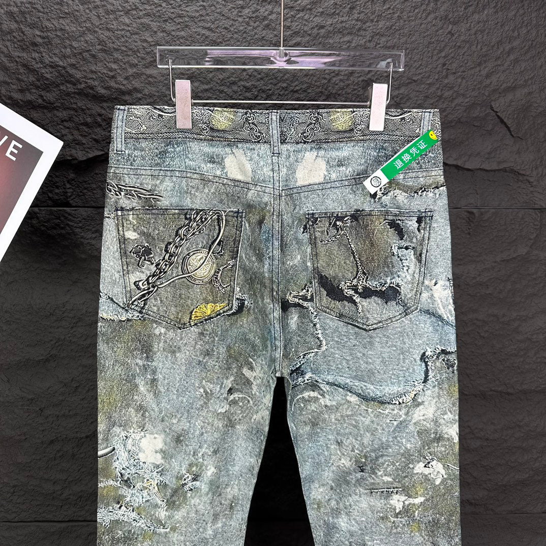 Acne Studios Ornate Chain‑Print Straight‑Leg Jeans