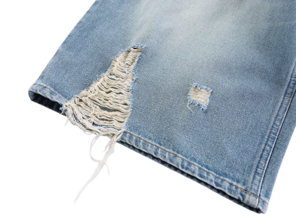 Acne Studios Heavy‑Ripped Distressed Washed Denim Wide‑Leg Jort Shorts