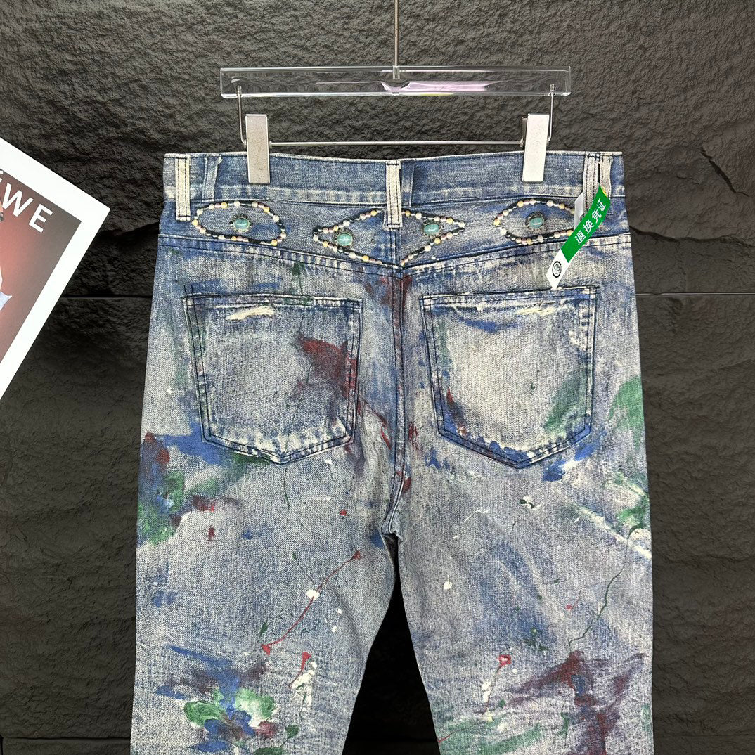 Acne Studios Distressed Paint‑Splatter Patchwork Straight‑Leg Jeans