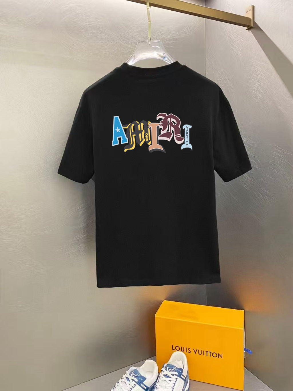 Amiri Gothic Style Letter Chest Graphic Crew‑Neck Short‑Sleeve T‑Shirt