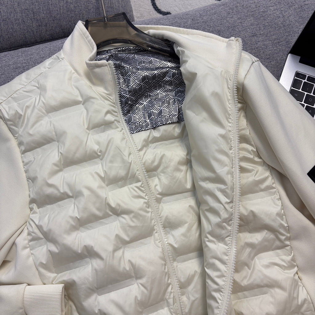 Stone Island Hybrid Down Jacket with Geometric Quilting and Compass Badge