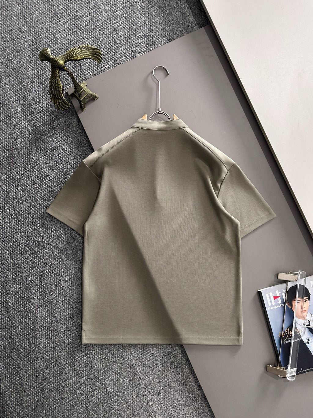 Moncler x Stone Island Structured Twill Henley-Collar Short Sleeve Top with Embroidered Compass Badge