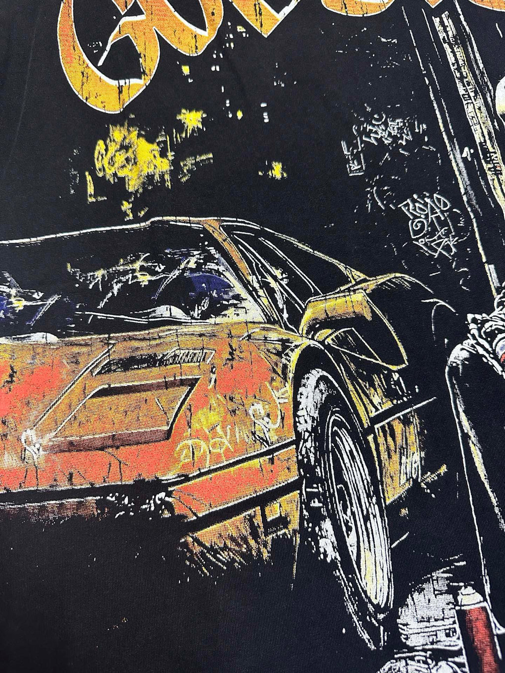 Godspeed Night City Skeleton Sports Car Vintage Short‑Sleeve Tee (Washed Black)