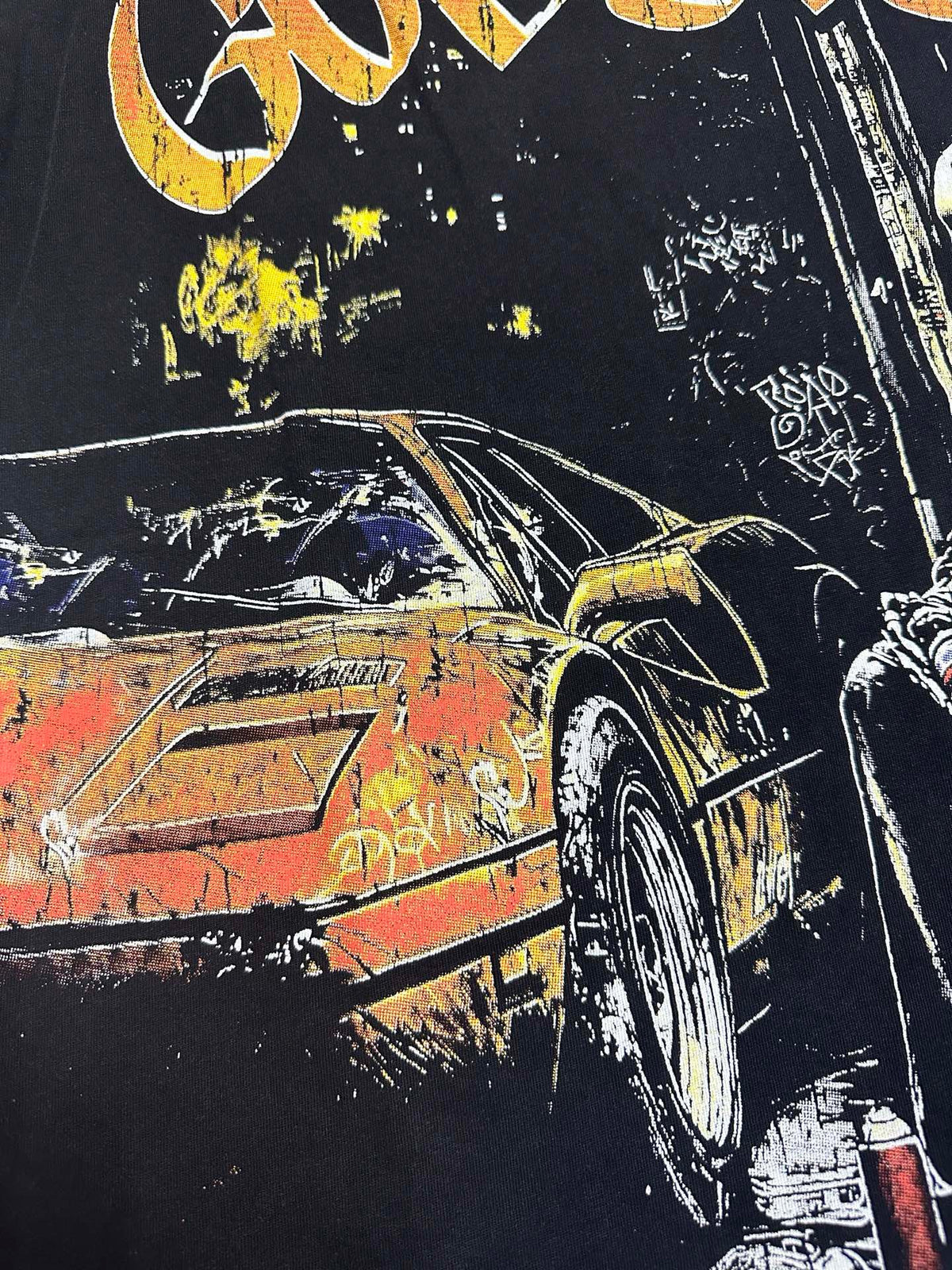 Godspeed Night City Skeleton Sports Car Vintage Short‑Sleeve Tee (Washed Black)