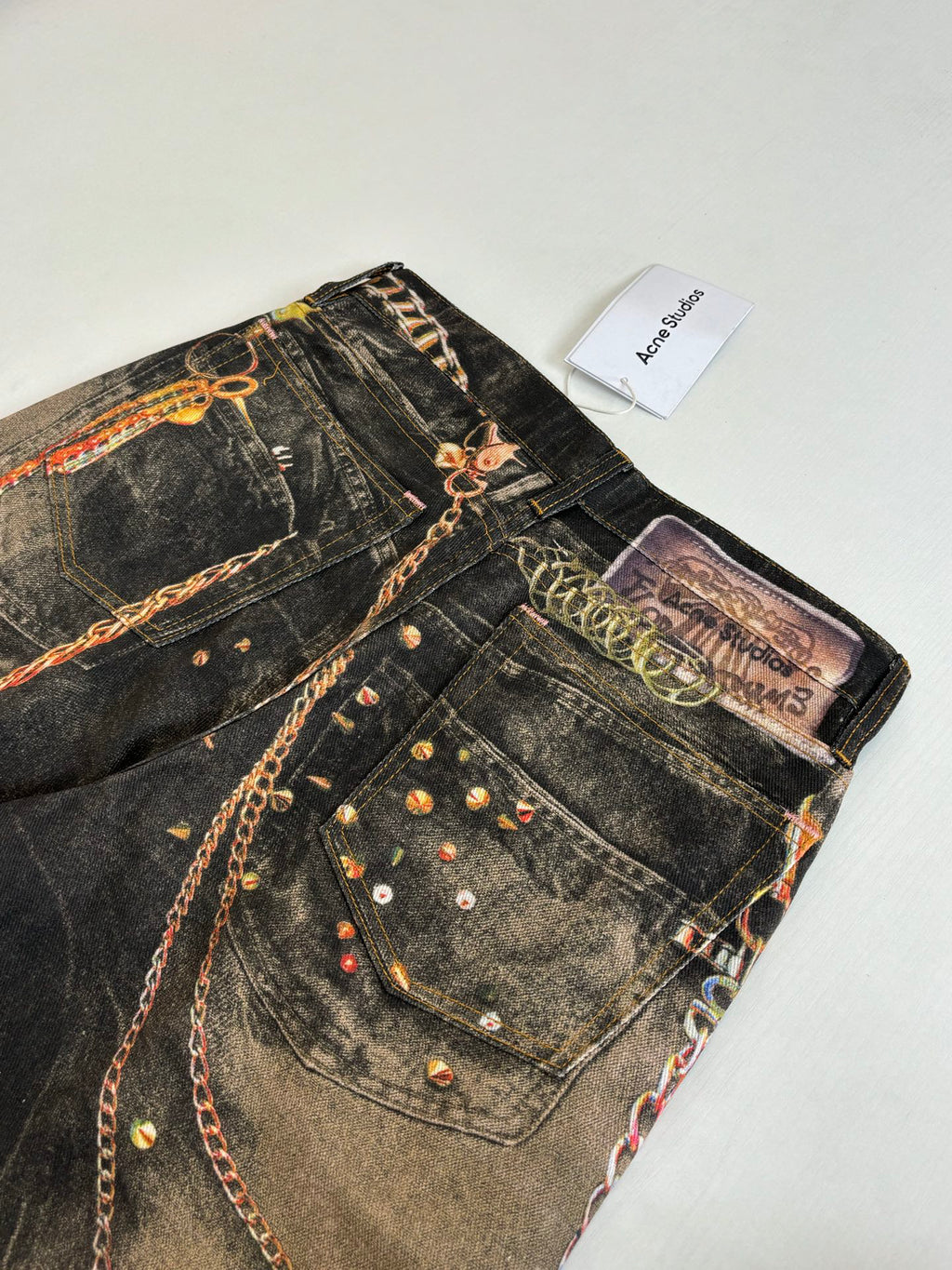 Acne Studios Chain‑Print Wide‑Leg Vintage‑Wash Denim Jeans