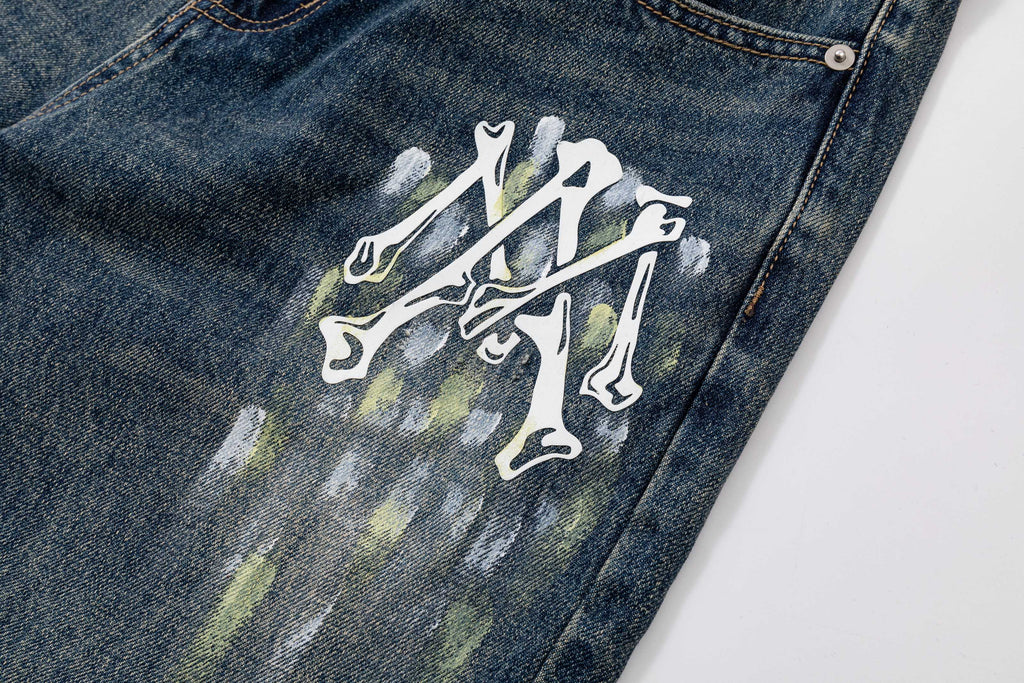 AMIRI Bone MA Logo Vintage Wash Baggy Denim Jeans