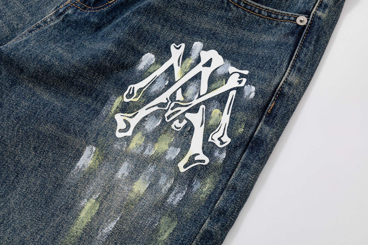AMIRI Bone MA Logo Vintage Wash Baggy Denim Jeans