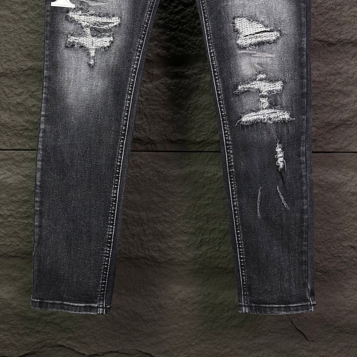 AMIRI Logo‑Print Multi‑Rip Distressed Slim‑Fit Denim Jeans