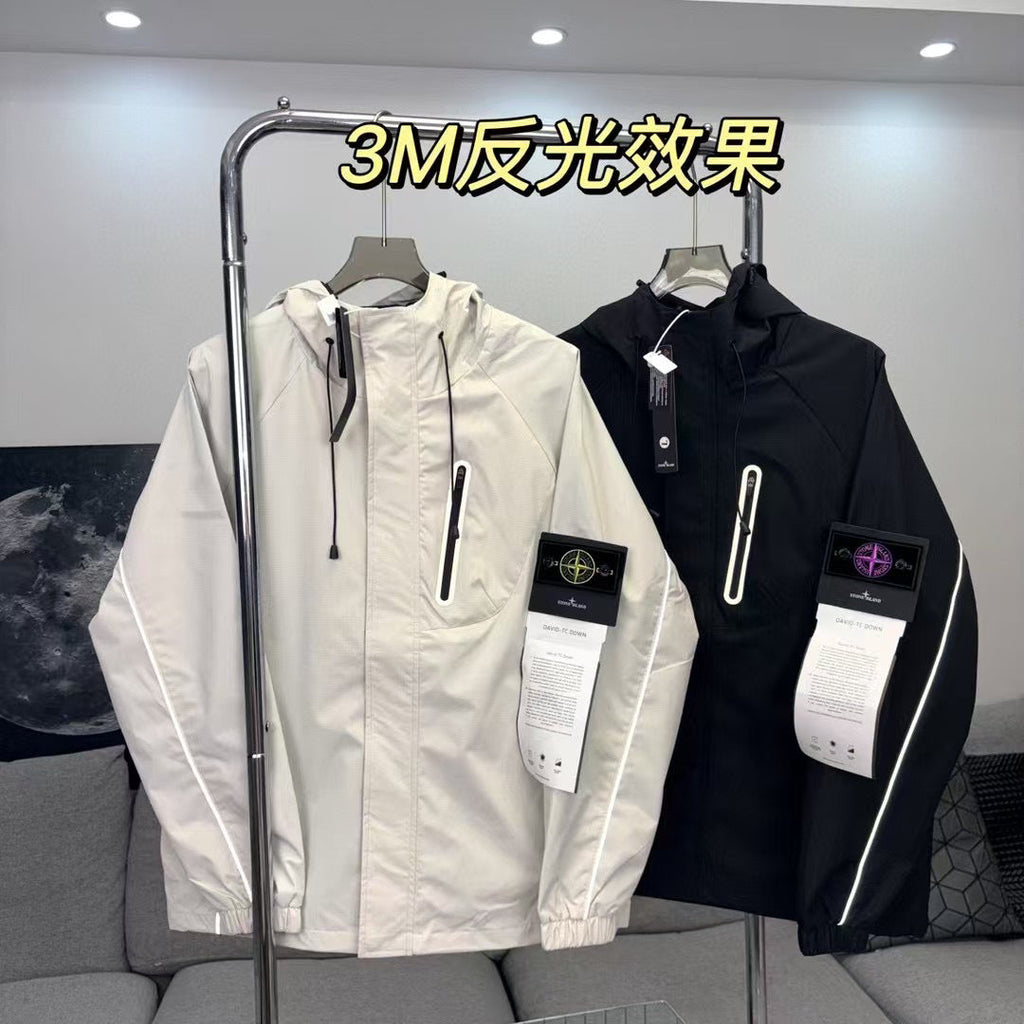 Stone Island Reflective Lightweight Hooded Windbreaker with Compass Badge
