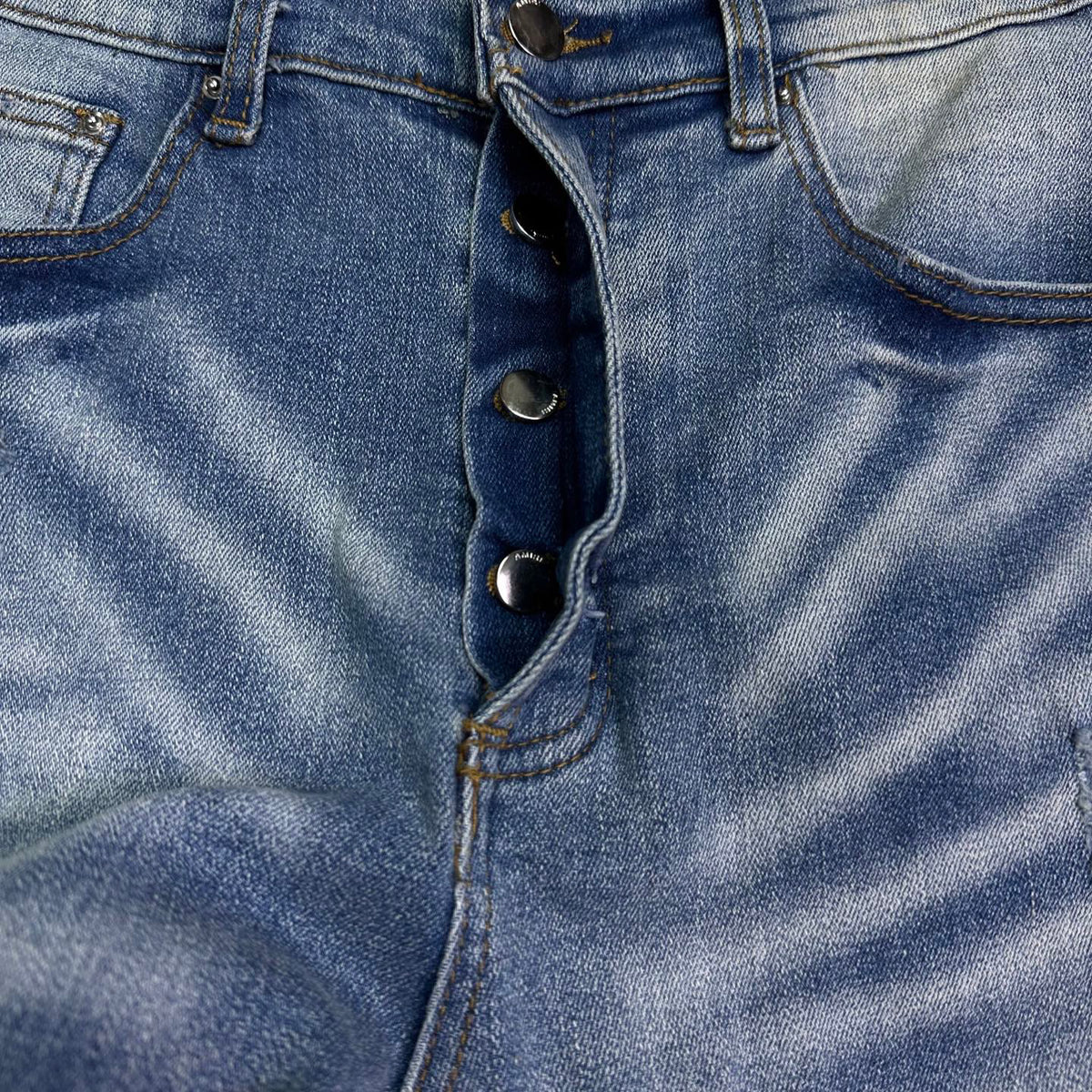 AMIRI Yellow Patch Distressed Printed Slim‑Fit Denim Jeans