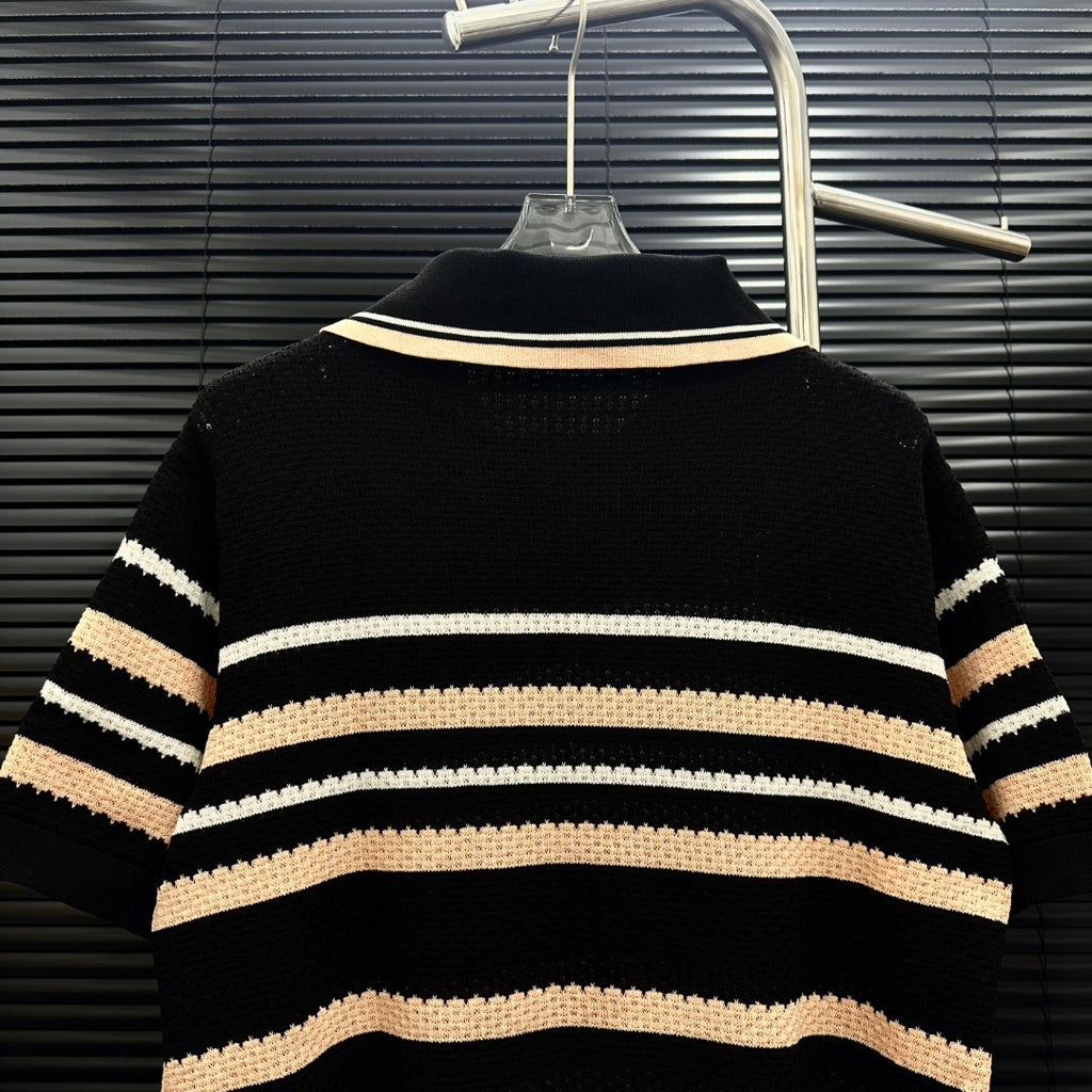 AMIRI Striped Knit Short‑Sleeve Polo Shirt