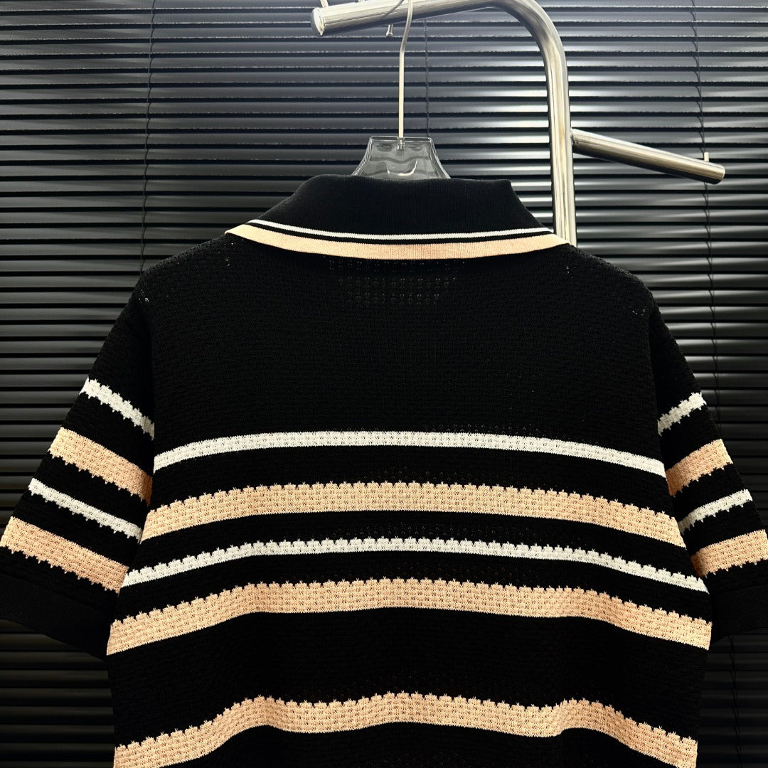 AMIRI Striped Knit Short‑Sleeve Polo Shirt