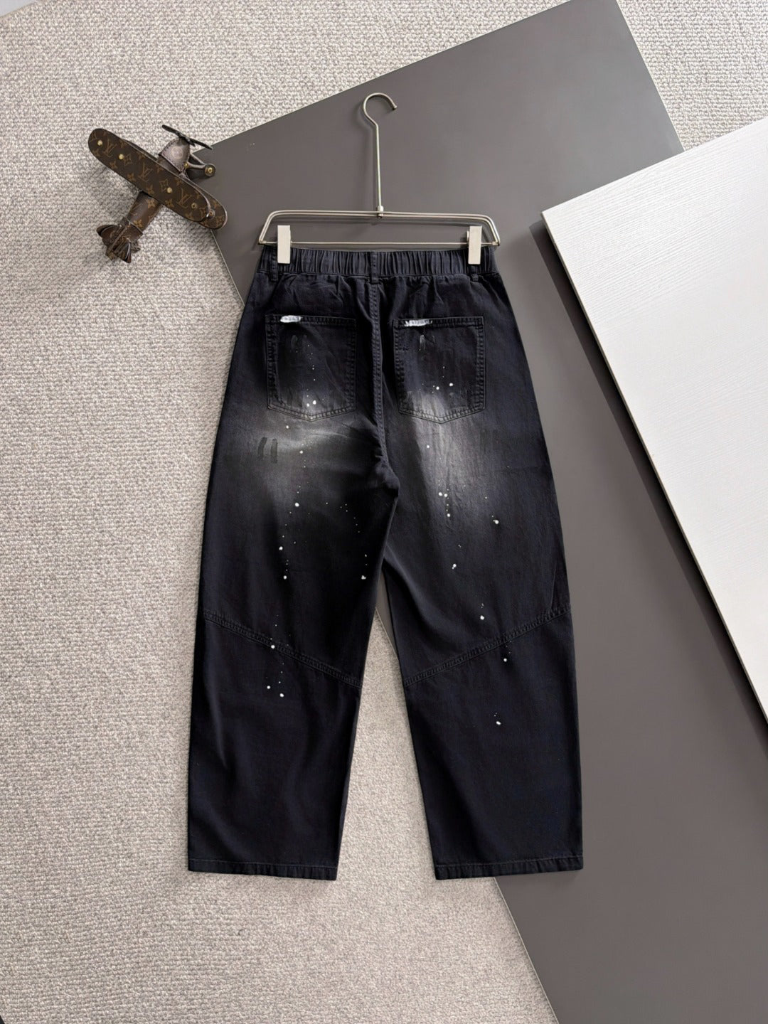 Men's Splatter Paint Wide‑Leg Casual Pants, Elastic Drawstring Waist Rider Embroidery Trousers