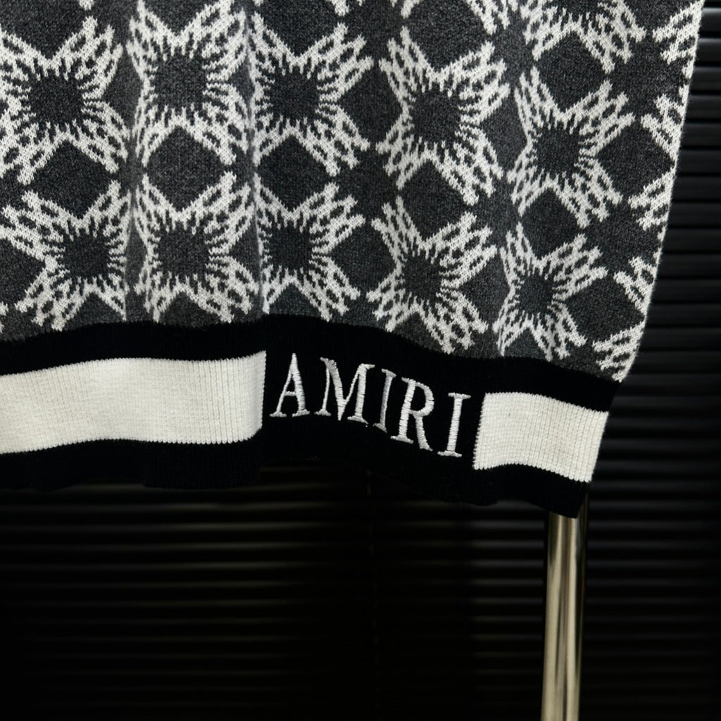 AMIRI Geometric Jacquard Color‑Block Short‑Sleeve Knit Polo Shirt
