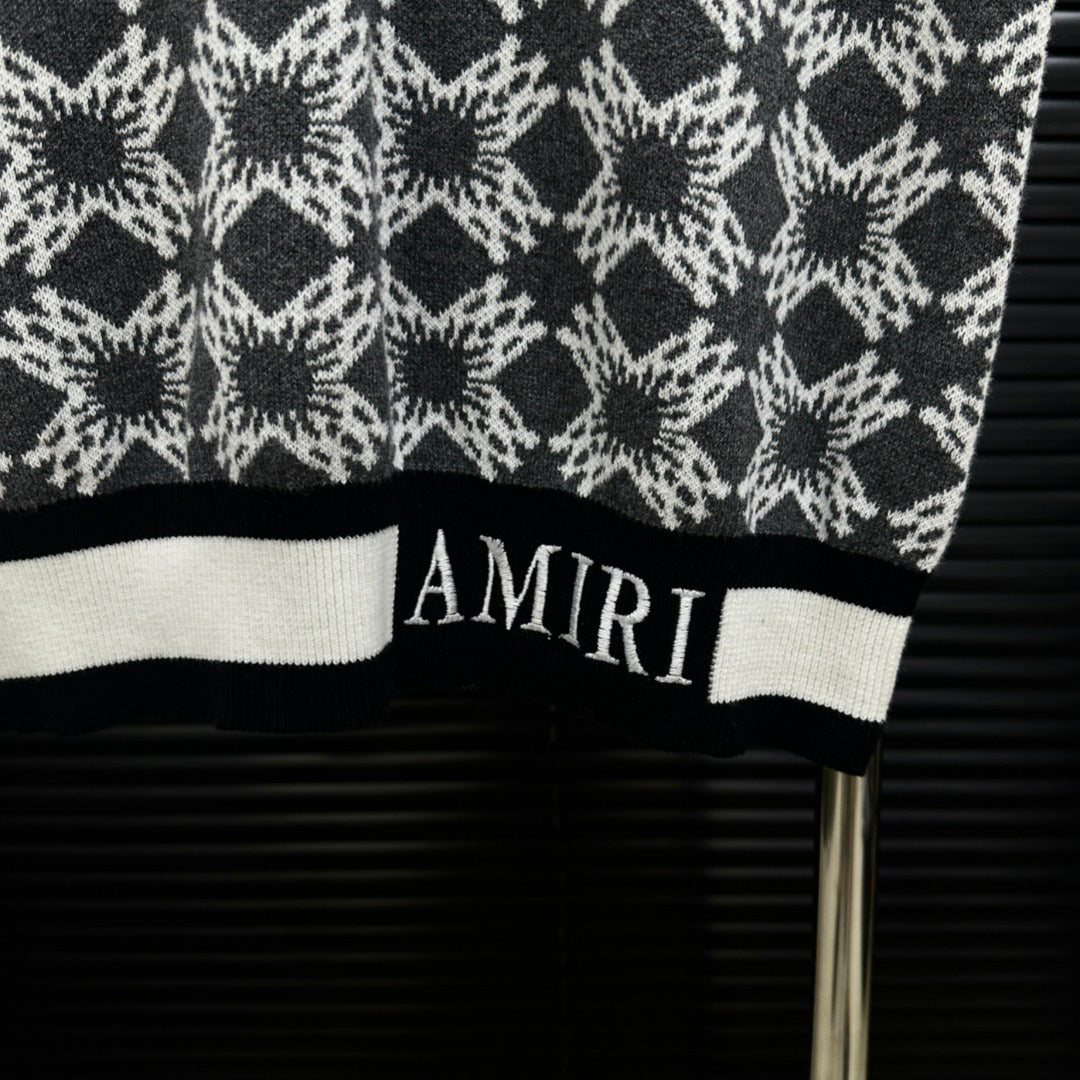 AMIRI Geometric Jacquard Color‑Block Short‑Sleeve Knit Polo Shirt