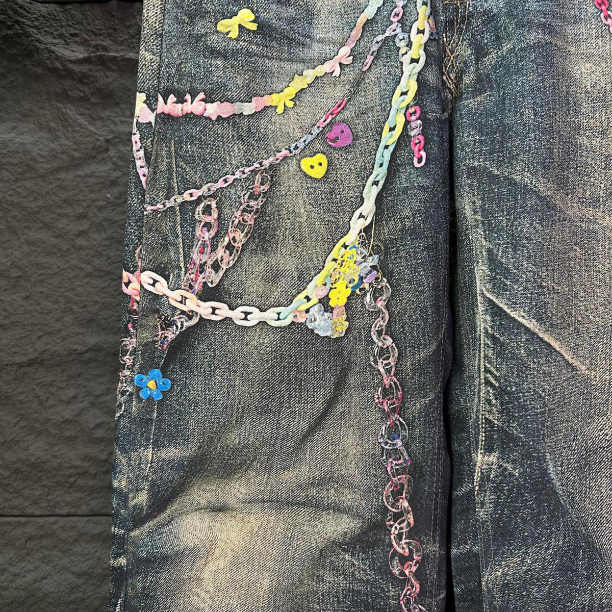Acne Studios Colorful Chain‑Ornament Wide‑Leg Jeans
