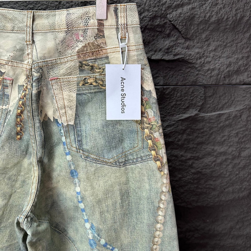 Acne Studios Vintage Pearl‑Lace Print Wide‑Leg Jeans