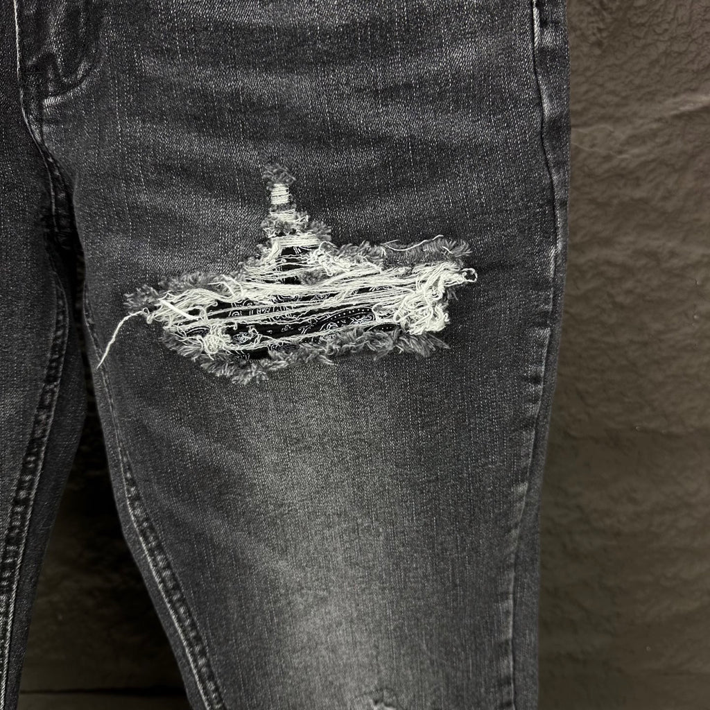AMIRI White Ribbed Patch Distressed Slim‑Fit Denim Jeans